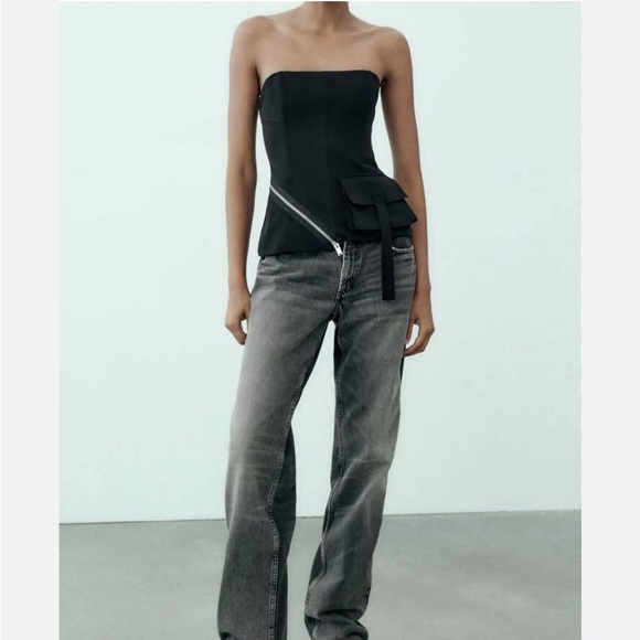 ZARA STRAPLESS ZIPPER BUSTIER TOP - Picture 8 of 12